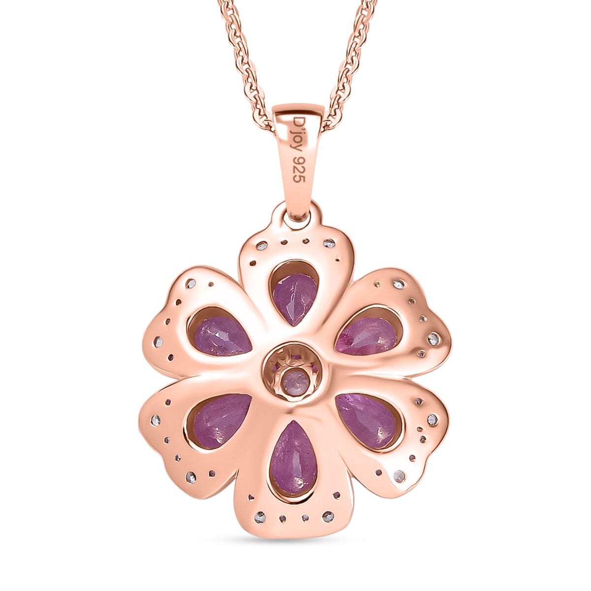 D'Joy Ilakaka Hot Pink Sapphire (FF) and White Zircon 4.00 ctw Floret Glow Pendant Necklace in 18K Vermeil Rose Gold Over Sterling Silver 20 Inches image number 4