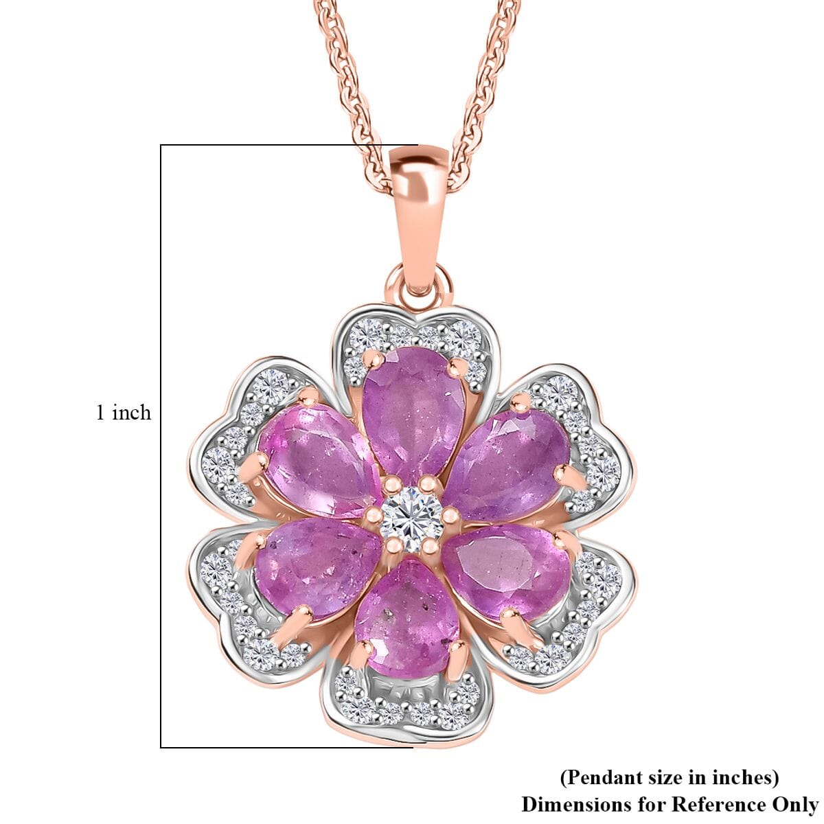 D'Joy Ilakaka Hot Pink Sapphire (FF) and White Zircon 4.00 ctw Floret Glow Pendant Necklace in 18K Vermeil Rose Gold Over Sterling Silver 20 Inches image number 6