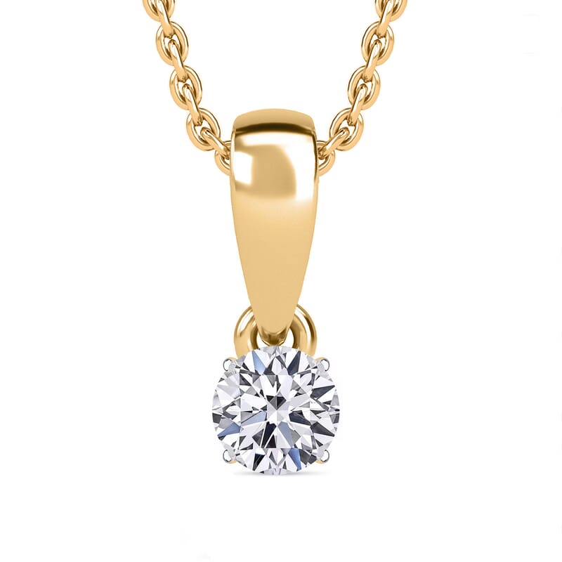 Luxuriant Lab Grown Diamond E-F VS Solitaire Pendant Necklace in 18K Vermeil Yellow Gold Over Sterling Silver 20 Inches 0.50 ctw