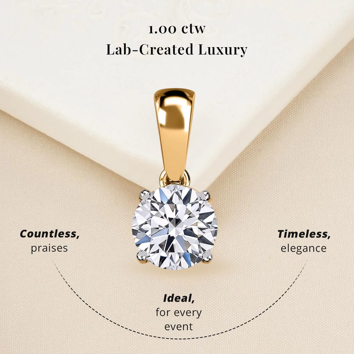 IGI Certified Luxuriant Lab Grown Diamond E-F VS Solitaire Pendant Necklace in 18K Vermeil Yellow Gold Over Sterling Silver 20 Inches 1.00 ctw image number 2