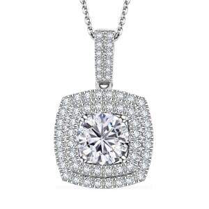 D'Joy Moissanite 2.50 ctw Celestial Halo Pendant Necklace 20 inches in Rhodium Over Sterling Silver