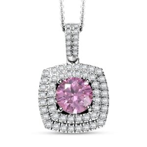 D'Joy Pink Moissanite 2.50 ctw Celestial Halo Pendant Necklace 20 Inches in Rhodium Over Sterling Silver