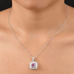 D'Joy Pink Moissanite 2.50 ctw Celestial Halo Pendant Necklace 20 Inches in Rhodium Over Sterling Silver