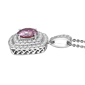 D'Joy Pink Moissanite 2.50 ctw Celestial Halo Pendant Necklace 20 Inches in Rhodium Over Sterling Silver