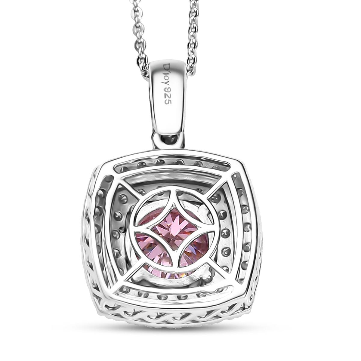 D'Joy Pink Moissanite 2.50 ctw Celestial Halo Pendant Necklace 20 Inches in Rhodium Over Sterling Silver image number 4