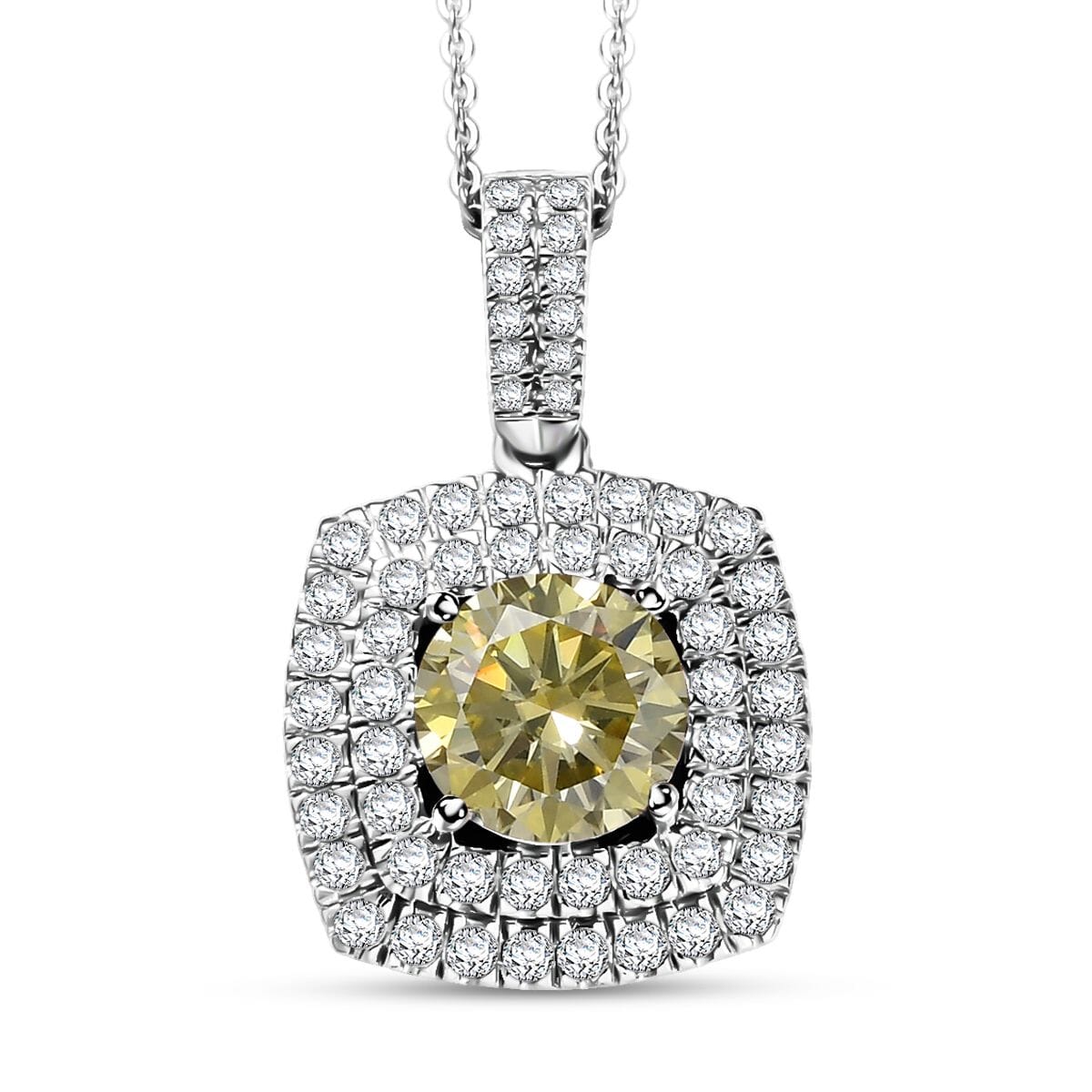 D'Joy Yellow Moissanite 2.50 ctw Celestial Halo Pendant Necklace 20 Inches in Rhodium Over Sterling Silver image number 0