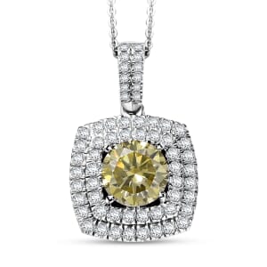 D'Joy Yellow Moissanite 2.50 ctw Celestial Halo Pendant Necklace 20 Inches in Rhodium Over Sterling Silver