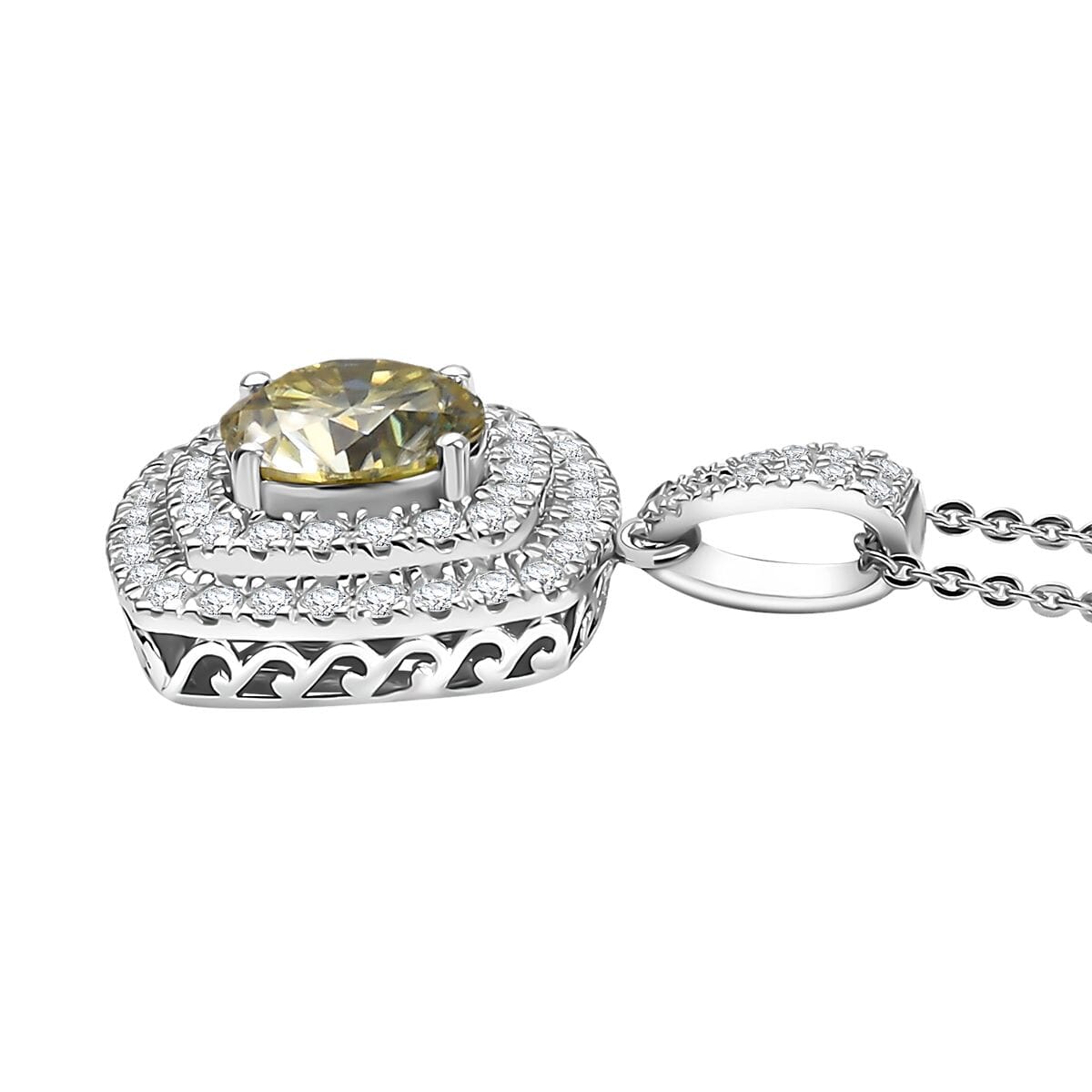 D'Joy Yellow Moissanite 2.50 ctw Celestial Halo Pendant Necklace 20 Inches in Rhodium Over Sterling Silver image number 3