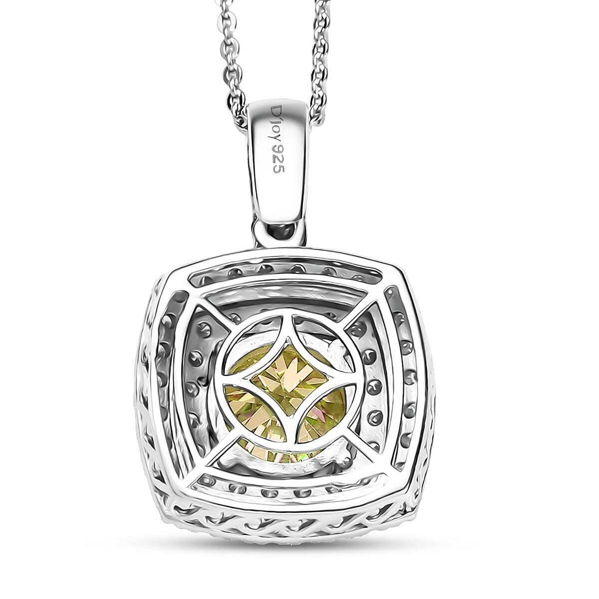 D'Joy Yellow Moissanite 2.50 ctw Celestial Halo Pendant Necklace 20 Inches in Rhodium Over Sterling Silver