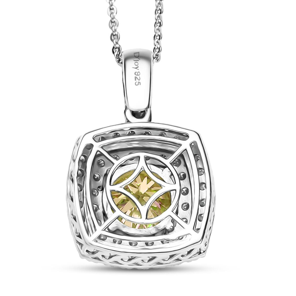 D'Joy Yellow Moissanite 2.50 ctw Celestial Halo Pendant Necklace 20 Inches in Rhodium Over Sterling Silver image number 4