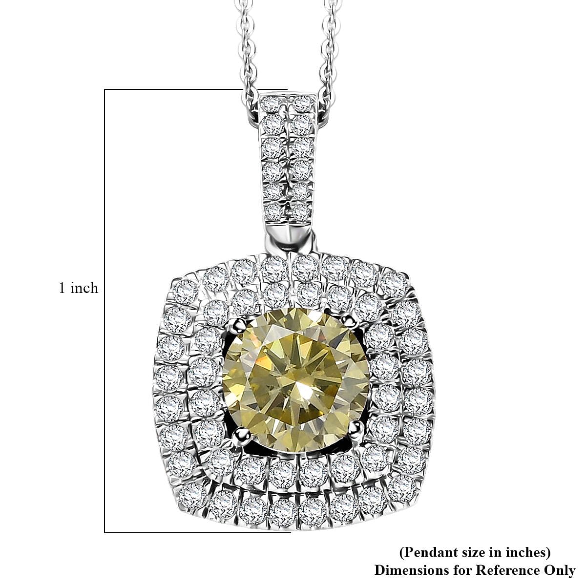 D'Joy Yellow Moissanite 2.50 ctw Celestial Halo Pendant Necklace 20 Inches in Rhodium Over Sterling Silver