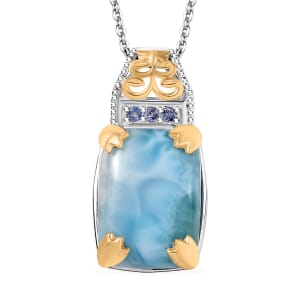 D'Joy Larimar and Tanzanite 13.00 ctw Pendant Necklace in 18K Vermeil YG and Rhodium Over Sterling Silver 20 Inches