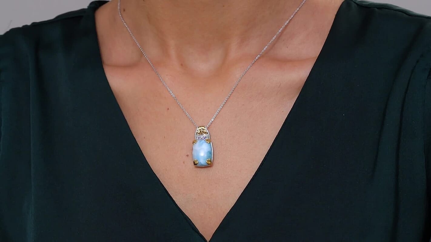 D'Joy Larimar and Tanzanite 13.00 ctw Pendant Necklace in 18K Vermeil YG and Rhodium Over Sterling Silver 20 Inches