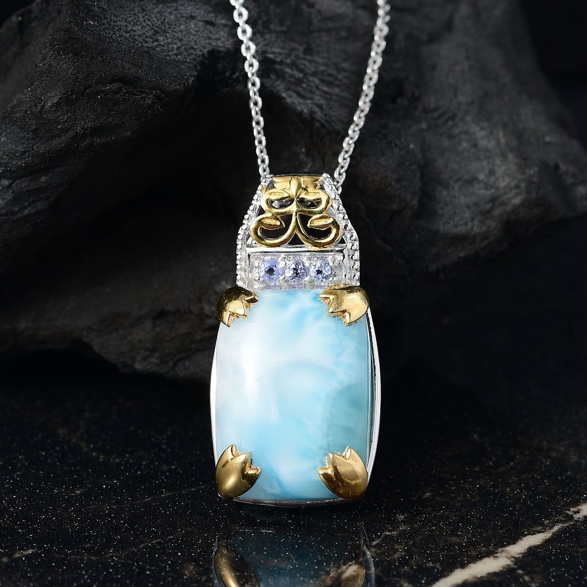 D'Joy Larimar and Tanzanite 13.00 ctw Pendant Necklace in 18K Vermeil YG and Rhodium Over Sterling Silver 20 Inches image number 1