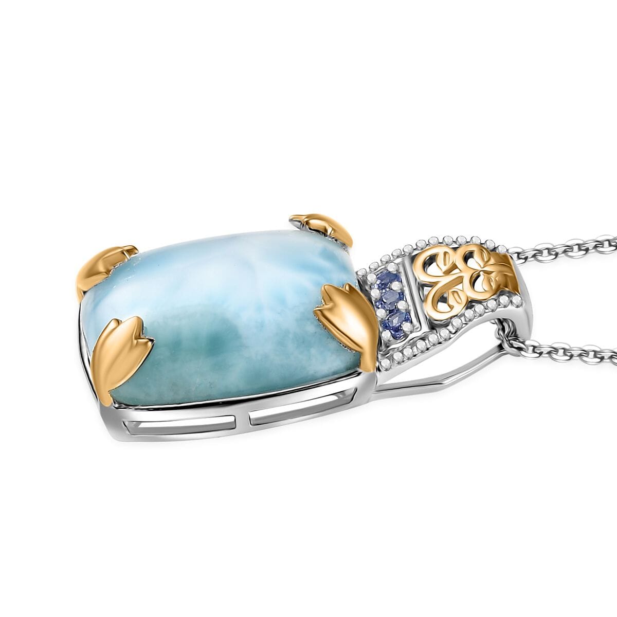D'Joy Larimar and Tanzanite 13.00 ctw Pendant Necklace in 18K Vermeil YG and Rhodium Over Sterling Silver 20 Inches image number 3