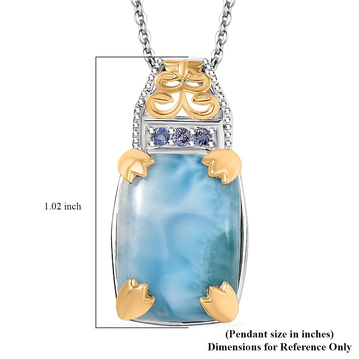 D'Joy Larimar and Tanzanite 13.00 ctw Pendant Necklace in 18K Vermeil YG and Rhodium Over Sterling Silver 20 Inches