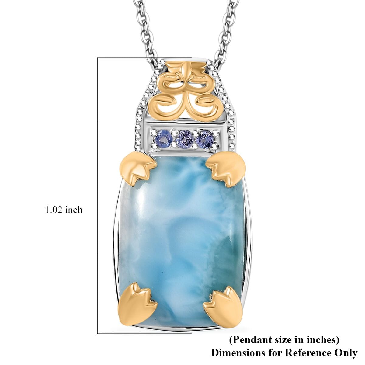 D'Joy Larimar and Tanzanite 13.00 ctw Pendant Necklace in 18K Vermeil YG and Rhodium Over Sterling Silver 20 Inches image number 6