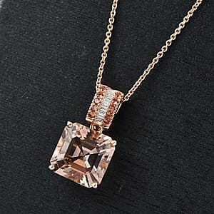 Luxoro Asscher Cut AAA Marropino Morganite, Padparadscha Sapphire and I2 Diamond 6.20 ctw Desert Rose Pendant Necklace in 14K Rose Gold 20 Inches