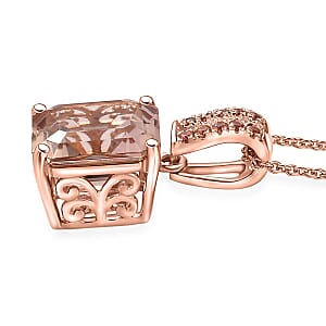 Luxoro Asscher Cut AAA Marropino Morganite, Padparadscha Sapphire and I2 Diamond 6.20 ctw Desert Rose Pendant Necklace in 14K Rose Gold 20 Inches