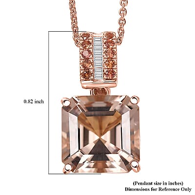 Luxoro Asscher Cut AAA Marropino Morganite, Padparadscha Sapphire and I2 Diamond 6.20 ctw Desert Rose Pendant Necklace in 14K Rose Gold 20 Inches