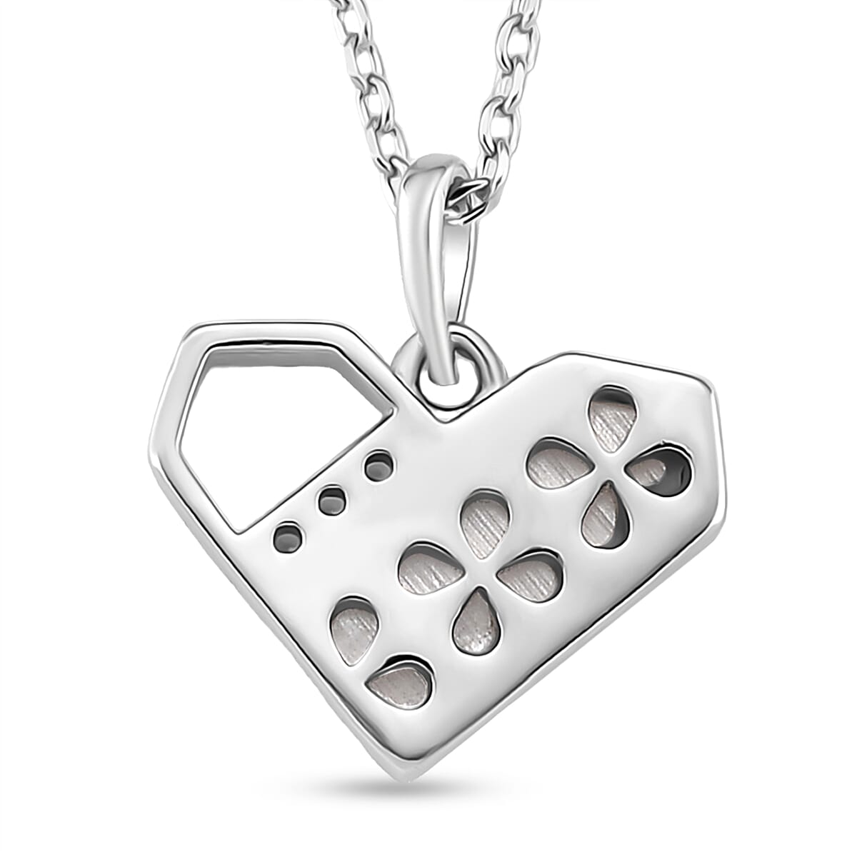 White Mother of Pearl, Simulated Diamond Pendant Necklace (17.5 Inches) in Rhodium Over Sterling Silver