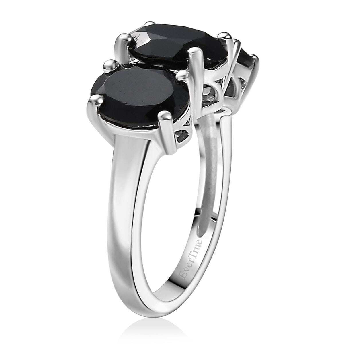 Ever True Thai Black Spinel 47.70 ctw 3 Stone Ring (Size 5), Bracelet (8.5in) and Stud Earrings in Platinum Bond image number 6
