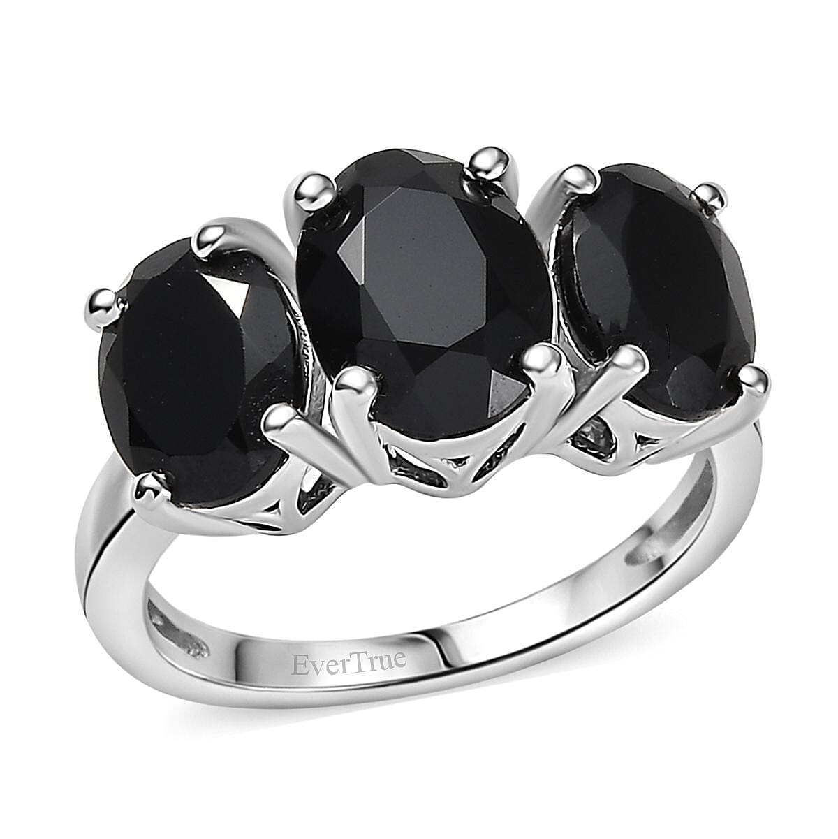 EverTrue Thai Black Spinel 47.70 ctw 3 Stone Ring (Size 9), Bracelet (8.5in) and Stud Earrings in Platinum Bond