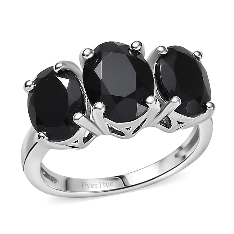 EverTrue Thai Black Spinel 47.70 ctw 3 Stone Ring (Size 9), Bracelet (8.5in) and Stud Earrings in Platinum Bond