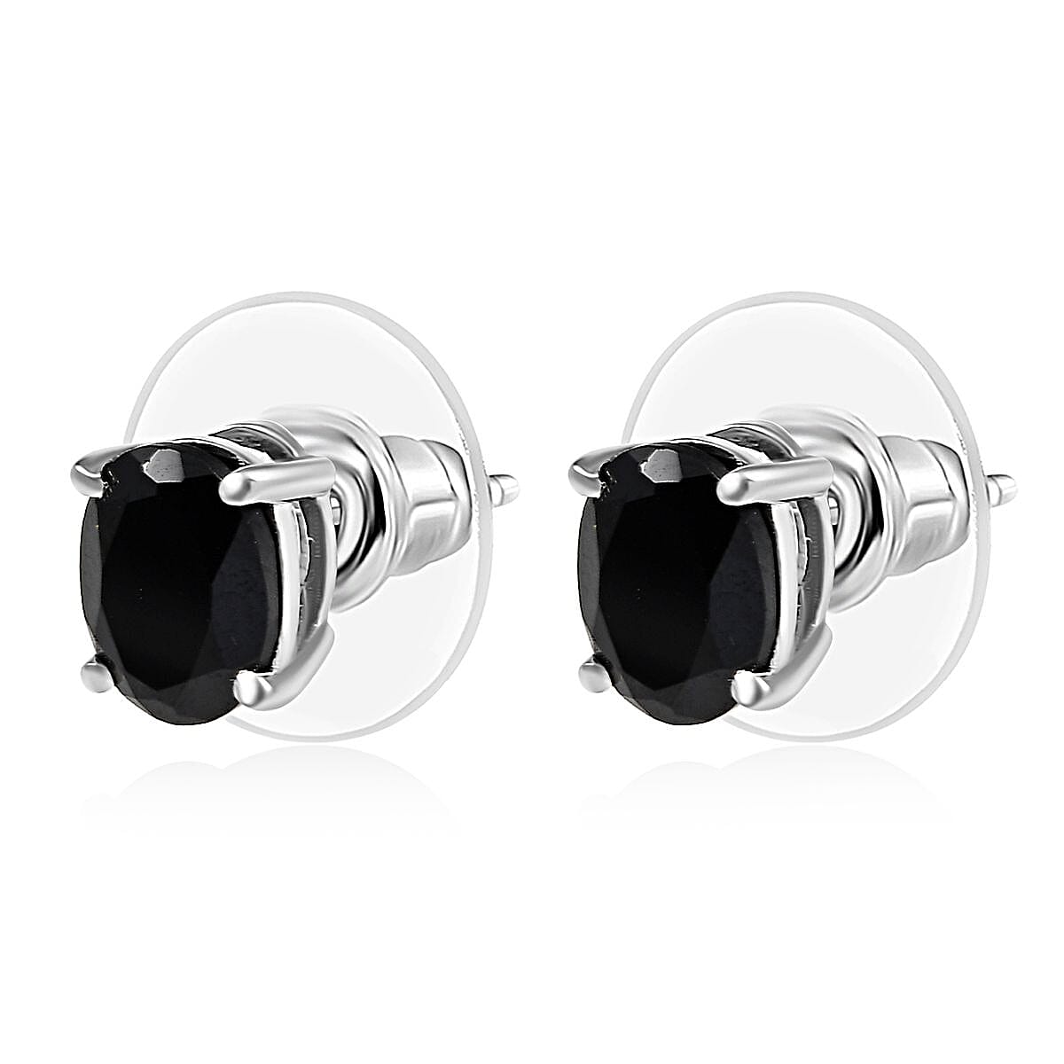 EverTrue Thai Black Spinel 47.70 ctw 3 Stone Ring (Size 9), Bracelet (8.5in) and Stud Earrings in Platinum Bond