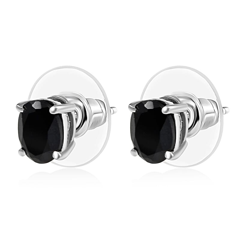 EverTrue Thai Black Spinel 47.70 ctw 3 Stone Ring (Size 9), Bracelet (8.5in) and Stud Earrings in Platinum Bond