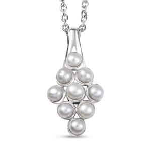 D'Joy Freshwater Pearl Nine Moons Pendant Necklace 20 Inches in Platinum Over Sterling Silver