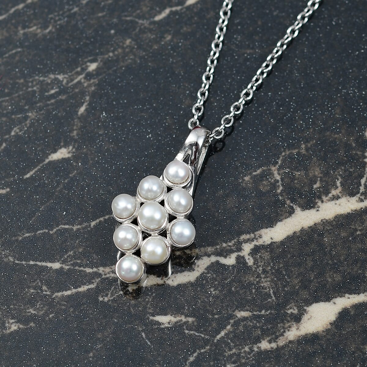 D'Joy Freshwater Pearl Nine Moons Pendant Necklace 20 Inches in Platinum Over Sterling Silver image number 1