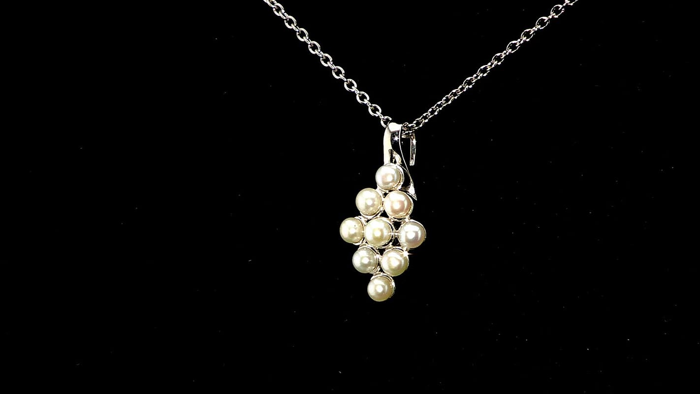 D'Joy Freshwater Pearl Nine Moons Pendant Necklace 20 Inches in Platinum Over Sterling Silver