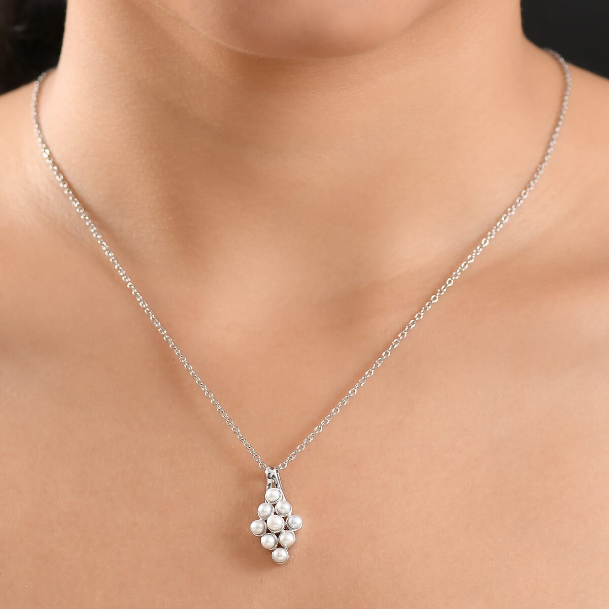 D'Joy Freshwater Pearl Nine Moons Pendant Necklace 20 Inches in Platinum Over Sterling Silver image number 2