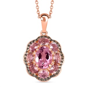Luxoro Premium Blush Tourmaline and Natural Champagne Diamond 2.90 ctw Pendant Necklace 20 Inches in 10K Rose Gold 