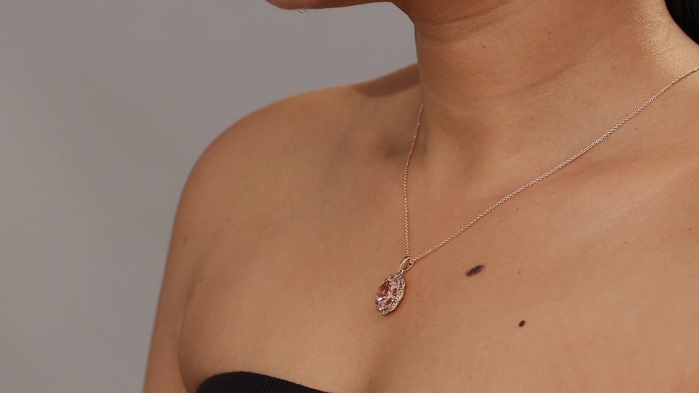 Luxoro Premium Blush Tourmaline and Natural Champagne Diamond 2.80 ctw Blush Bloom Pendant Necklace 20 Inches in 10K Rose Gold