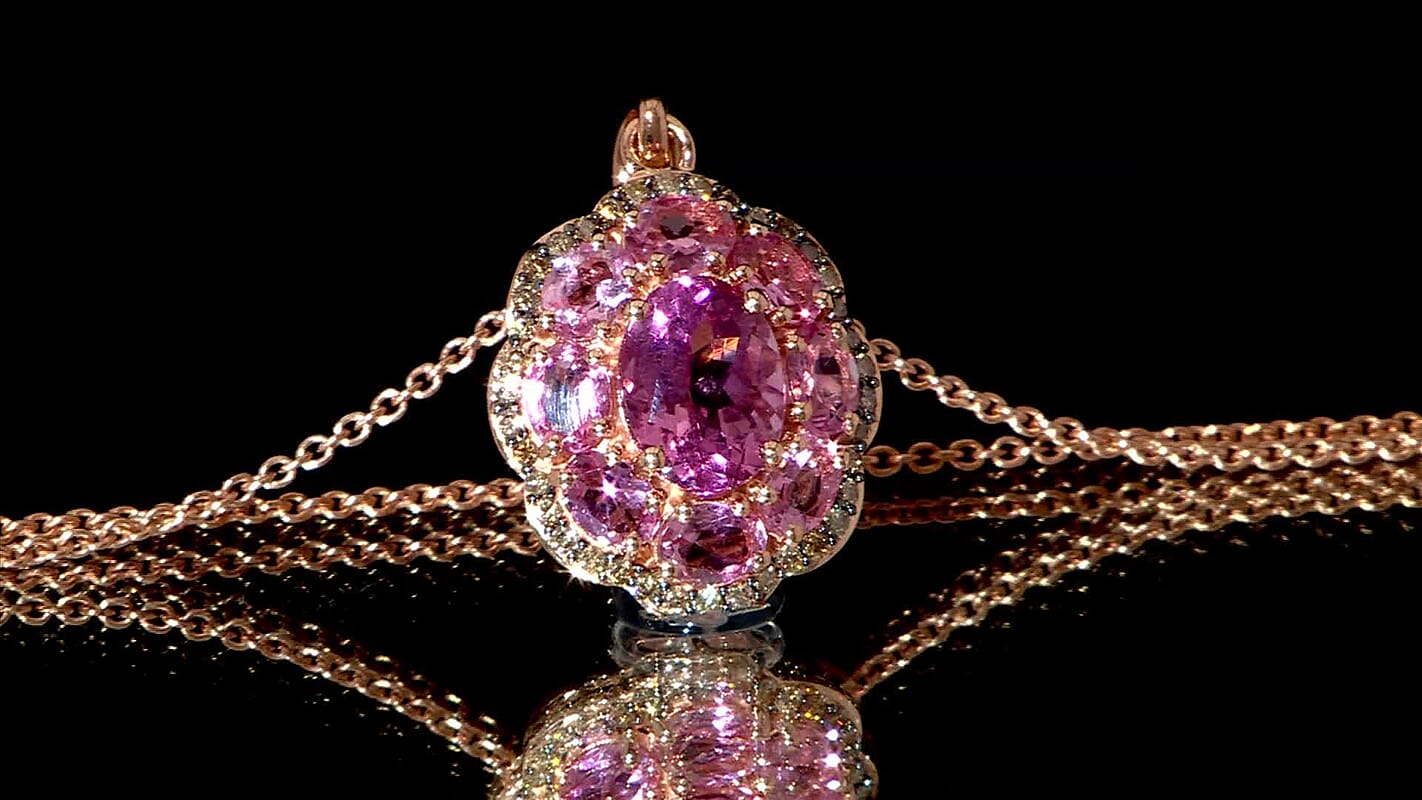 Luxoro Premium Blush Tourmaline and Natural Champagne Diamond 2.80 ctw Blush Bloom Pendant Necklace 20 Inches in 10K Rose Gold