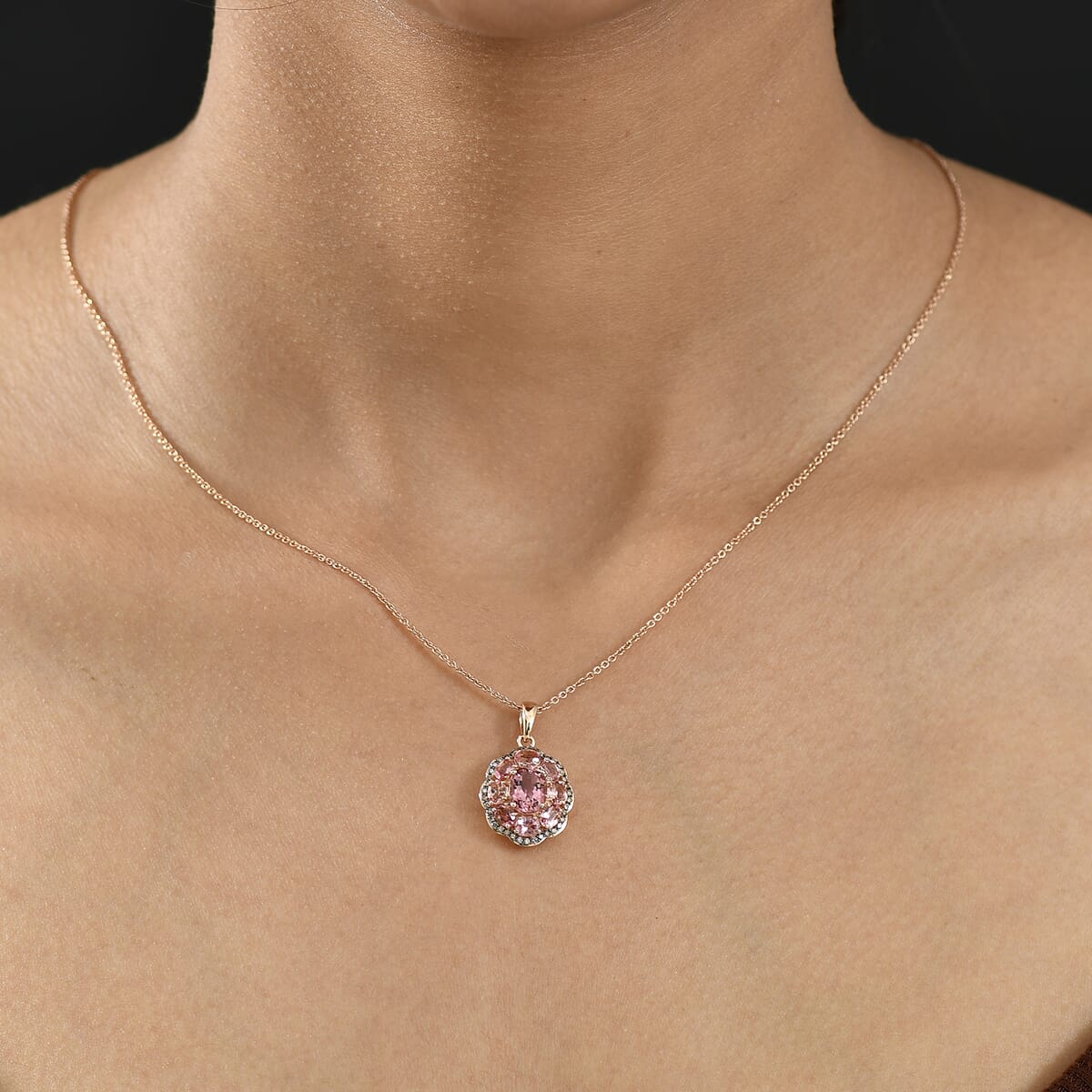 Luxoro Premium Blush Tourmaline and Natural Champagne Diamond 2.90 ctw Pendant Necklace 20 Inches in 10K Rose Gold  image number 2