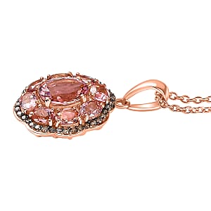 Luxoro Premium Blush Tourmaline and Natural Champagne Diamond 2.80 ctw Blush Bloom Pendant Necklace 20 Inches in 10K Rose Gold 
