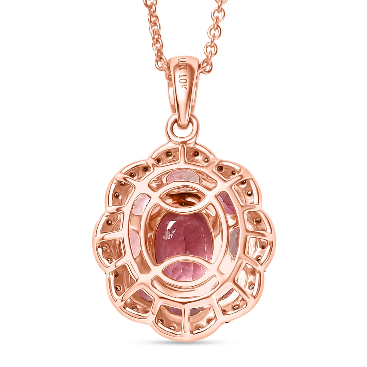 Luxoro Premium Blush Tourmaline and Natural Champagne Diamond 2.90 ctw Pendant Necklace 20 Inches in 10K Rose Gold  image number 4