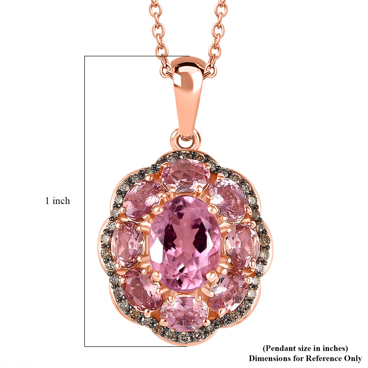 Luxoro Premium Blush Tourmaline and Natural Champagne Diamond 2.90 ctw Pendant Necklace 20 Inches in 10K Rose Gold  image number 5