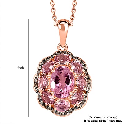 Luxoro Premium Blush Tourmaline and Natural Champagne Diamond 2.80 ctw Blush Bloom Pendant Necklace 20 Inches in 10K Rose Gold