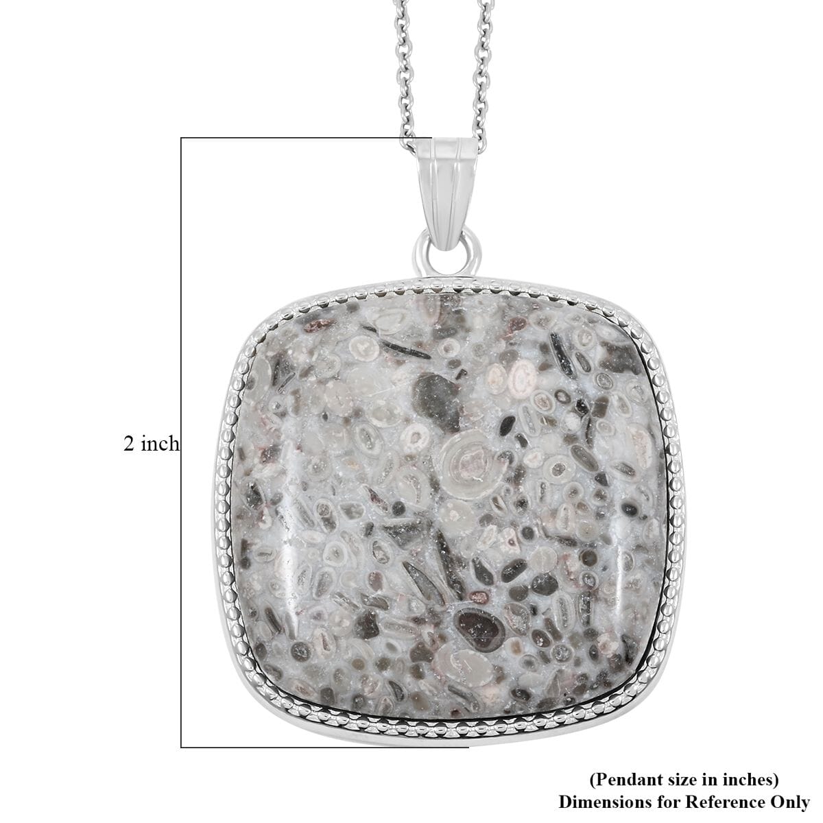 Plain Square Ocean Fossil Jasper 69.00 ctw Inlay Frame Pendant in Silvertone with Stainless Steel Necklace (20 Inches) image number 5