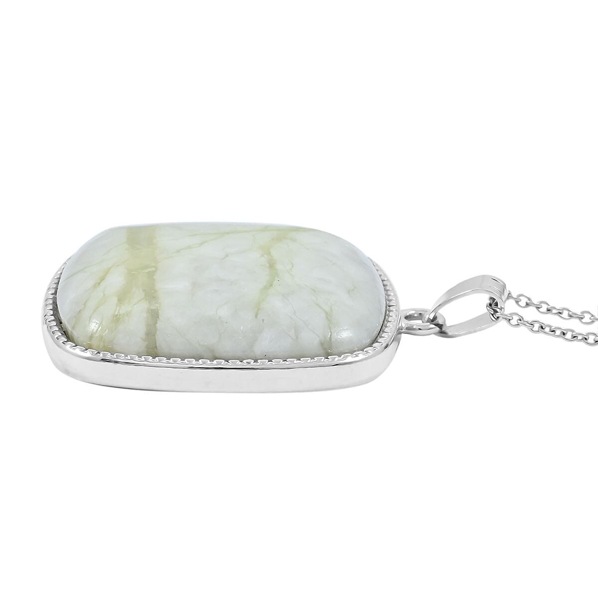 Plain Square Lime Green Serpentine 77.0 ctw Inlay Frame Pendant in Silvertone with Stainless Steel Necklace (20 Inches) image number 3
