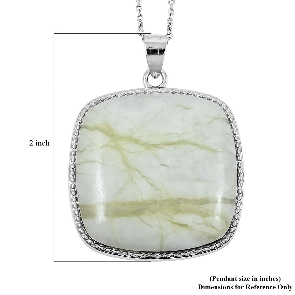 Plain Square Lime Green Serpentine 77.0 ctw Inlay Frame Pendant in Silvertone with Stainless Steel Necklace (20 Inches) image number 5