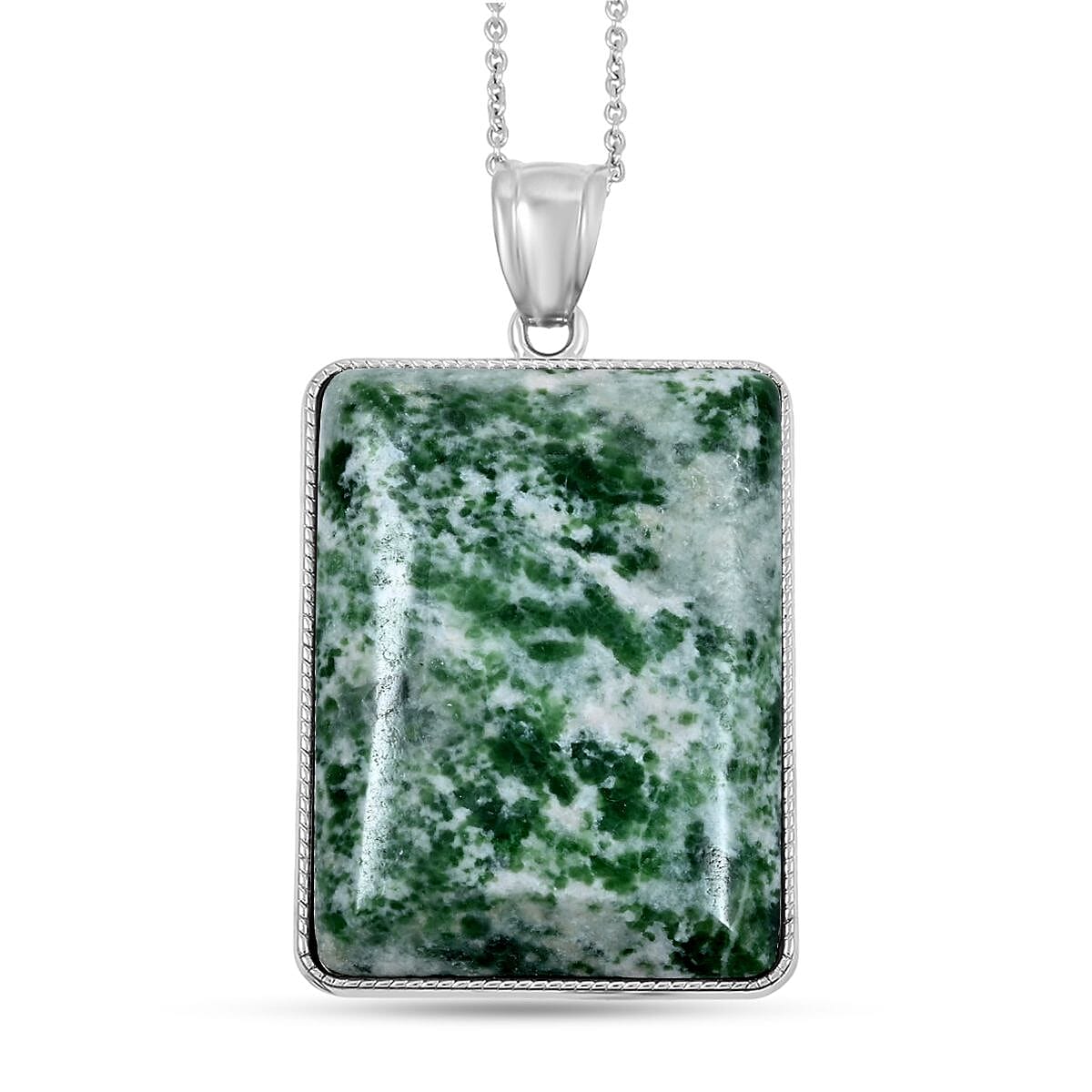 Inlay Frame Rectangle Green Spot Agate 104.00 ctw Pendant in Silvertone with Stainless Steel Necklace (20 Inches) image number 0