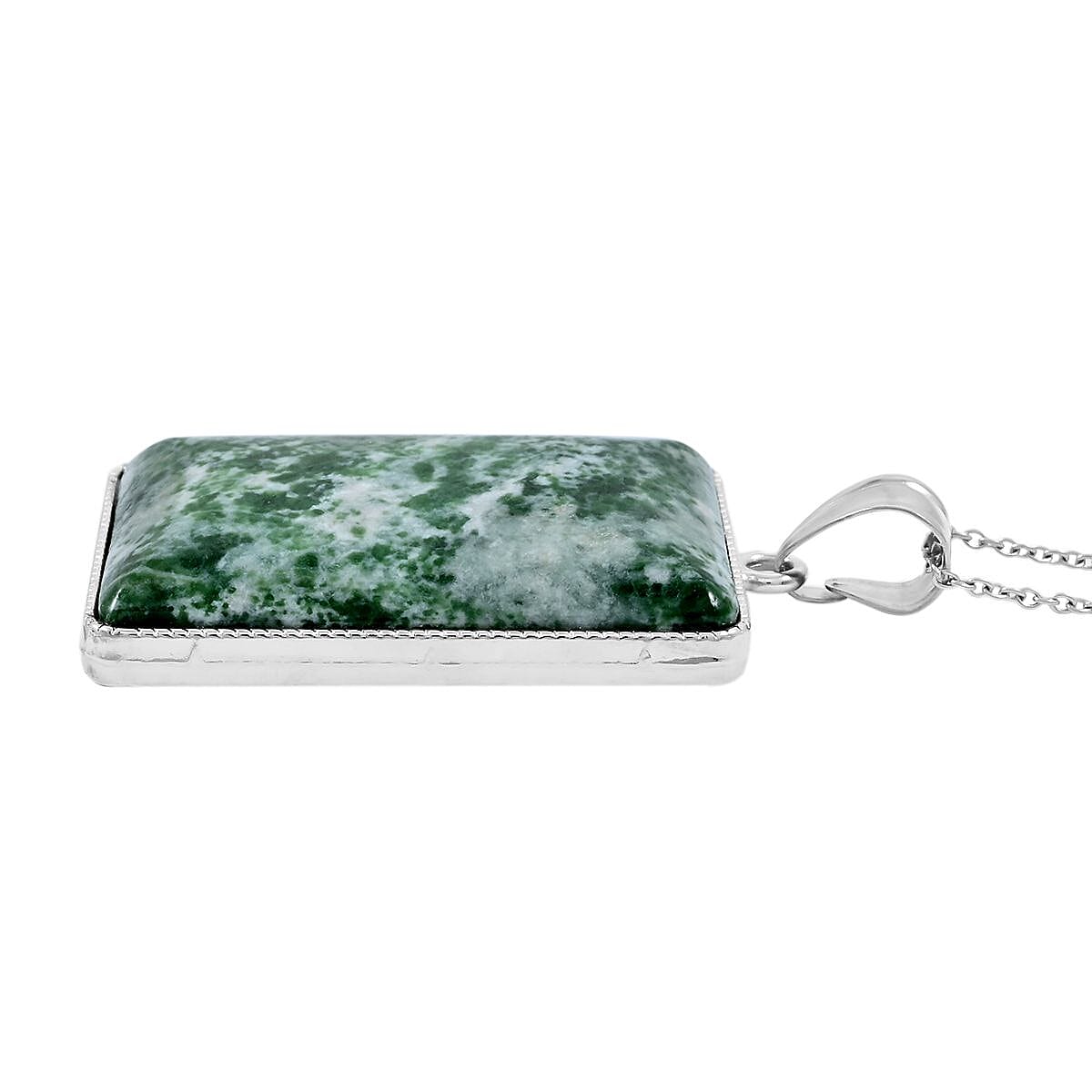 Inlay Frame Rectangle Green Spot Agate 104.00 ctw Pendant in Silvertone with Stainless Steel Necklace (20 Inches) image number 3