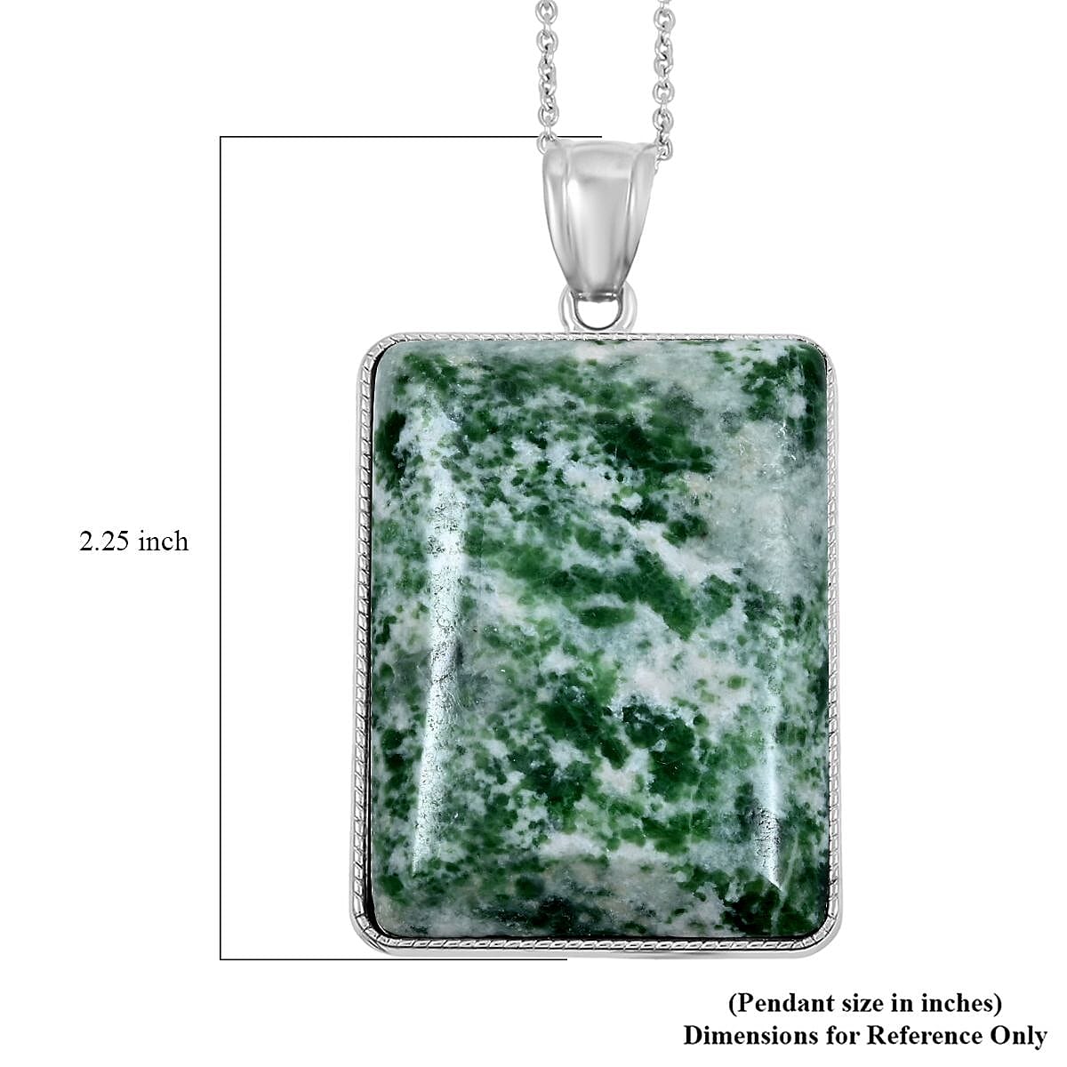 Inlay Frame Rectangle Green Spot Agate 104.00 ctw Pendant in Silvertone with Stainless Steel Necklace (20 Inches) image number 5