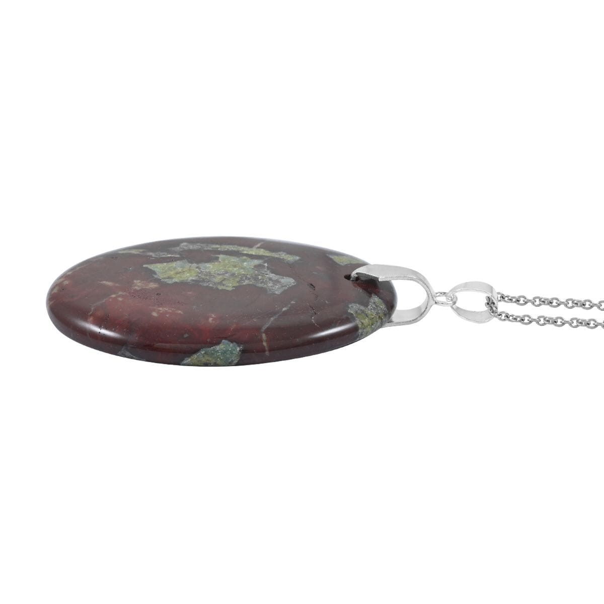 Oval Dragon Blood Jasper 62.00 ctw Pendant in Silvertone with Stainless Steel Necklace (20 Inches) image number 3