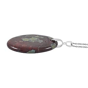 Oval Dragon Blood Jasper 62.00 ctw Pendant in Silvertone with Stainless Steel Necklace (20 Inches)
